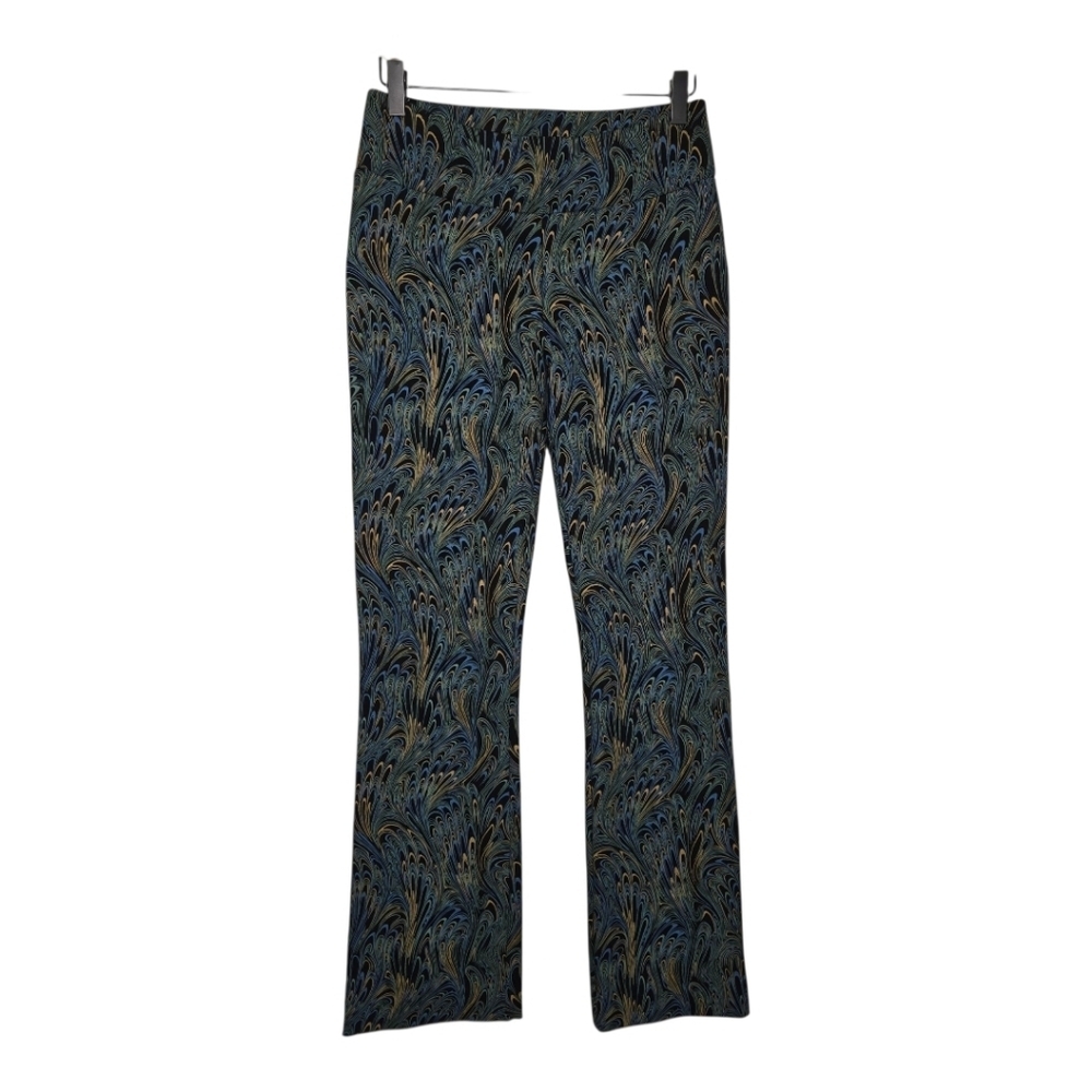 Soft Surroundings Womens Marble Peacock Print Flare Leg Stretch Pull On Pants XS